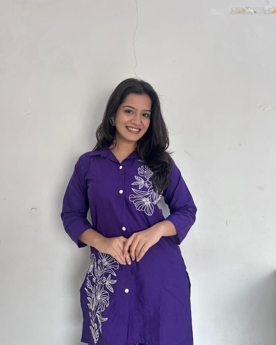 Blue Embroidered Cotton Co-Ord Set